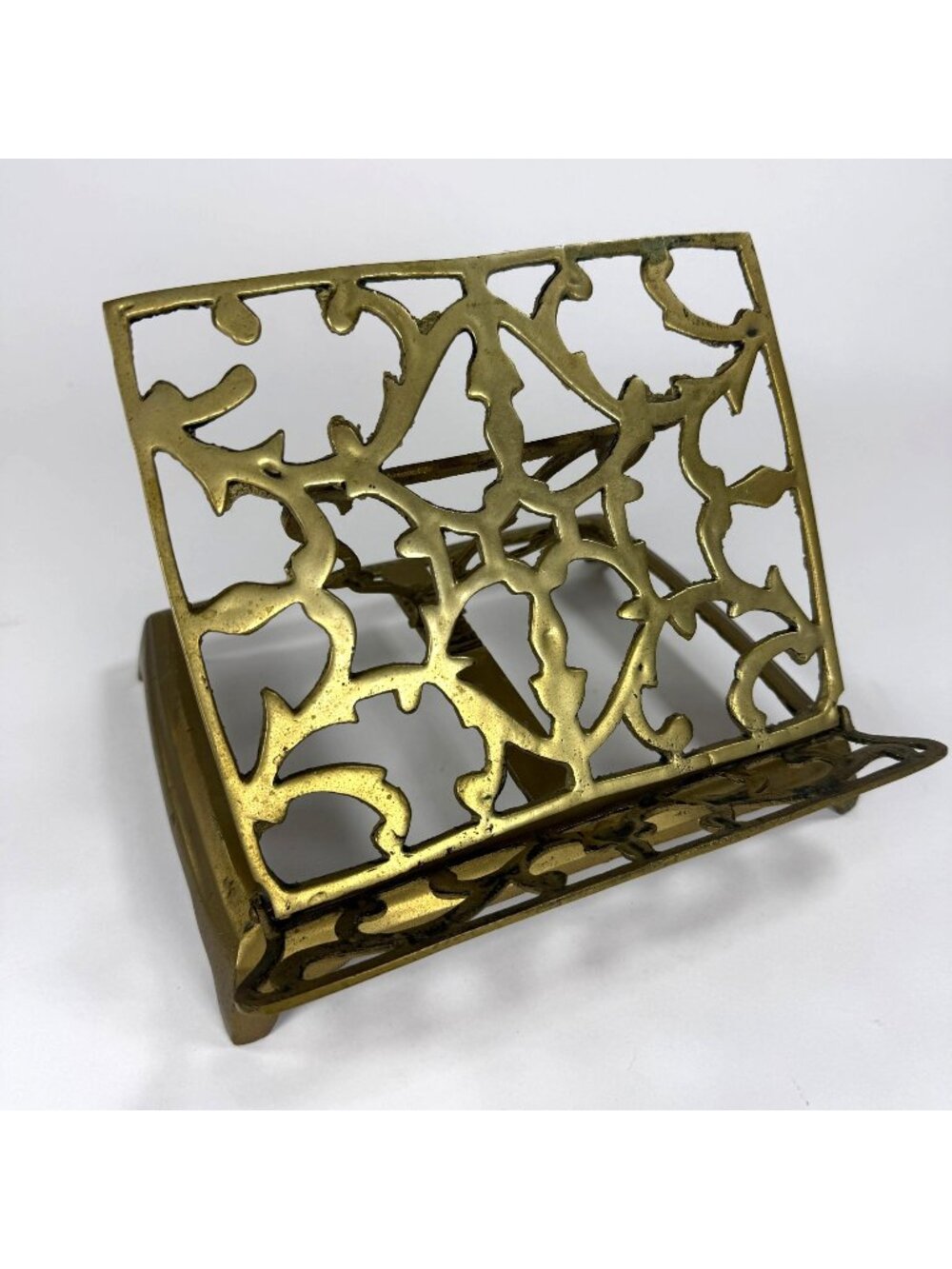 Vintage Metal Book Stand Adjustable Book Holder Folding Rest Riser Brass Easel